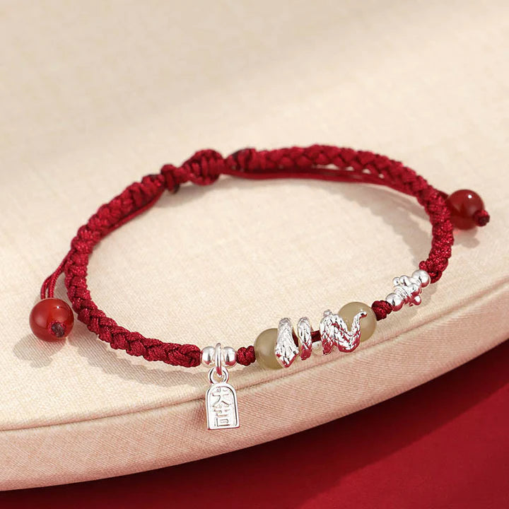 Bodhi Stones Hetian Jade Year of the Snake String Protection Braided Bracelet