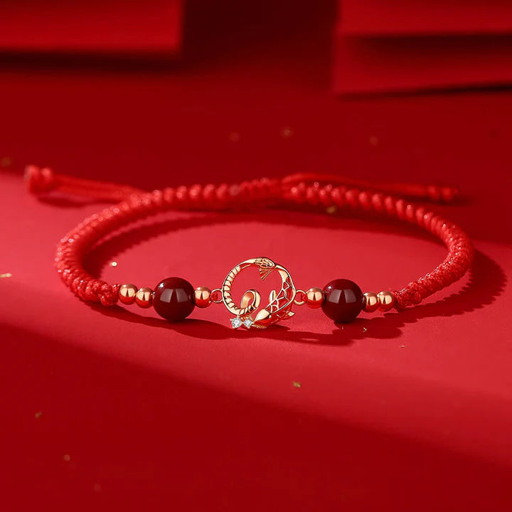 Bodhi Stones 925 Sterling Silver Hetian Jade Cinnabar Koi Fish Year Of Snake Red String Protection Braided Bracelet