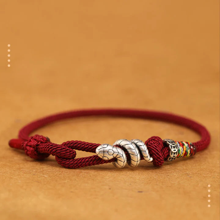 Bodhi Stones Red String 925 Sterling Silver Year of the Snake Coin Ring Snake Luck Bracelet