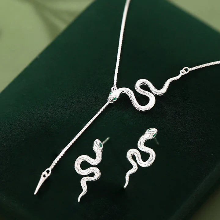 Bodhi Stones  925 Sterling Silver Year of the Snake Balance Necklace Pendant Earrings Set