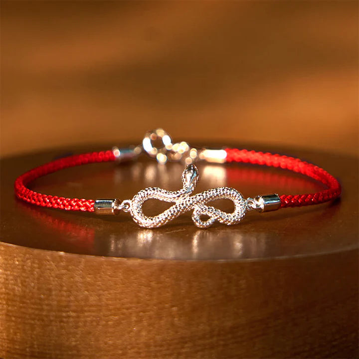 Bodhi Stones 999 Sterling Silver Year Of Snake Red String Protection Braided Bracelet