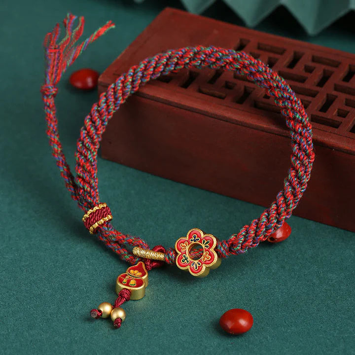 Bodhi Stones Handmade Colorful Gourd Flower Protection Braided String Bracelet