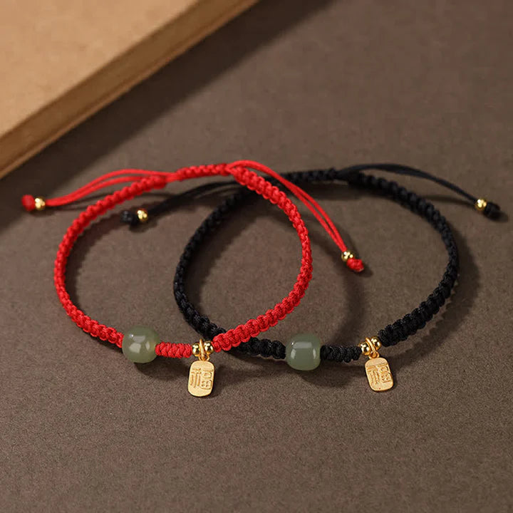 Bodhi Stones 925 Sterling Silver Hetian Jade Blessing Wealth Red String Bracelet