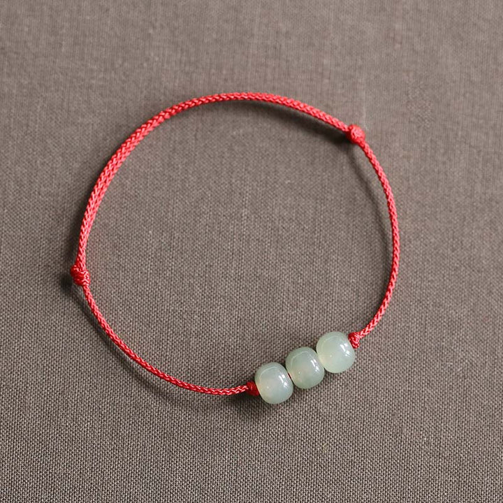Bodhi Stones Three Beads Jade Luck String Weave Bracelet
