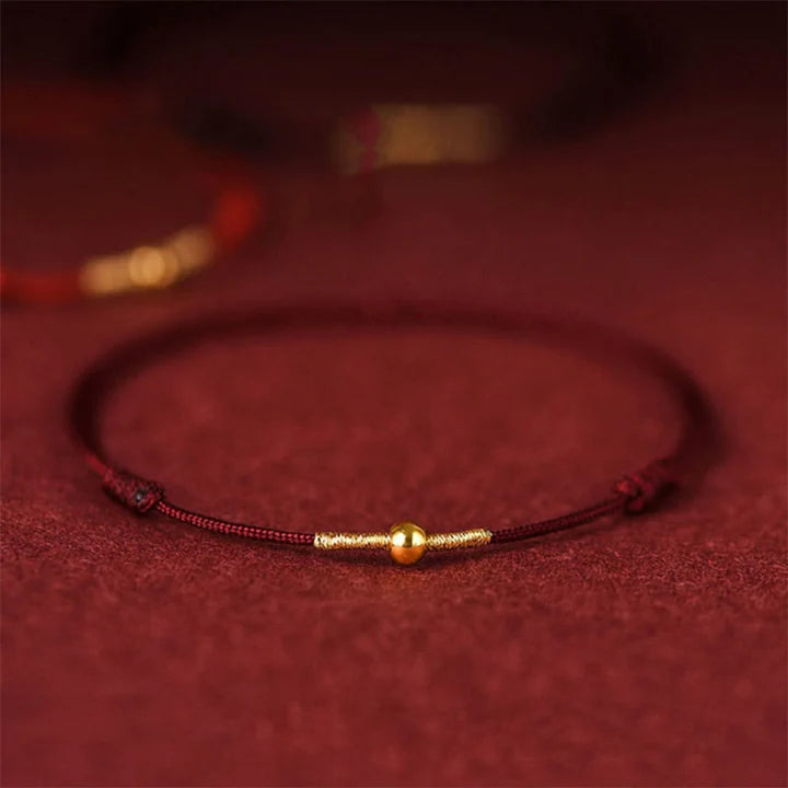 Bodhi Stones 925 Sterling Silver Golden Bead Protection Braided Rope Bracelet Anklet