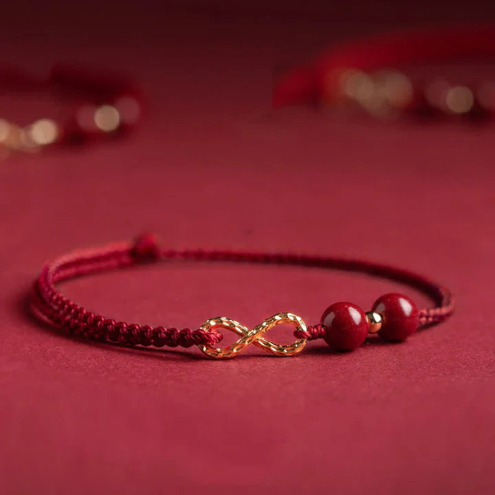 Bodhi Stones Cinnabar Blessing Red String 14K Gold Infinity Symbol Bracelet Anklet
