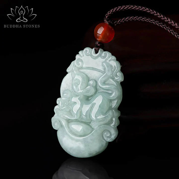 Bodhi Stones  Natural Jade 12 Chinese Zodiac Sucess Pendant Necklace