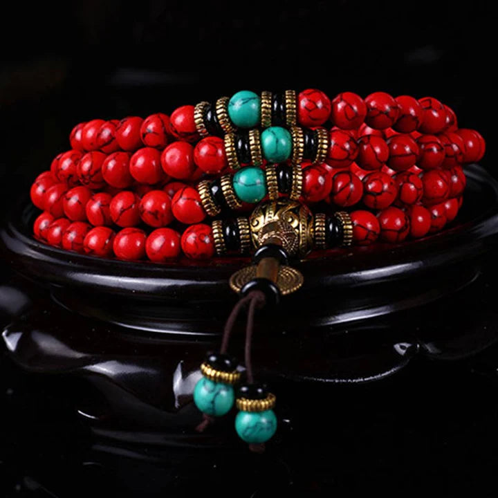 Bodhi Stones Tibetan Mala Red Turquoise Lucky Necklace Bracelet